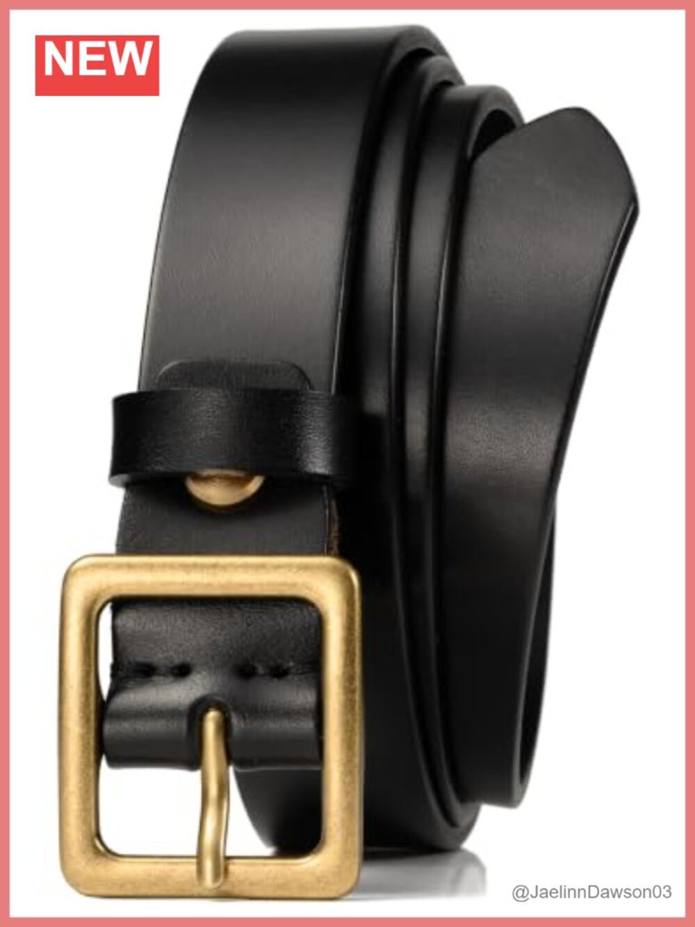 Womens Full Grain Leather Belt 1.1" Brass Vintage Buckle Everyday Jeans